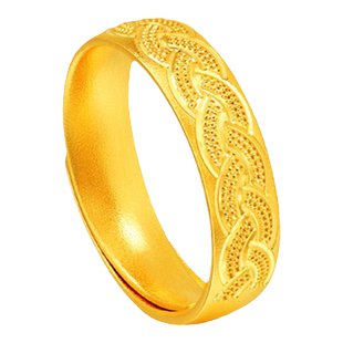 老庙黄金足金999古法情牵活口戒指编织婚嫁情侣三金对戒男女款