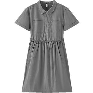 森马连衣裙女夏季翻领抽绳收腰防晒凉感肌理工装裙简约风户外短裙