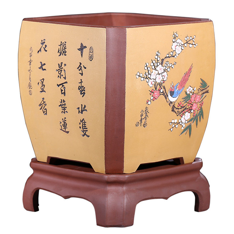 精品四方透气紫砂稳重大气配底座