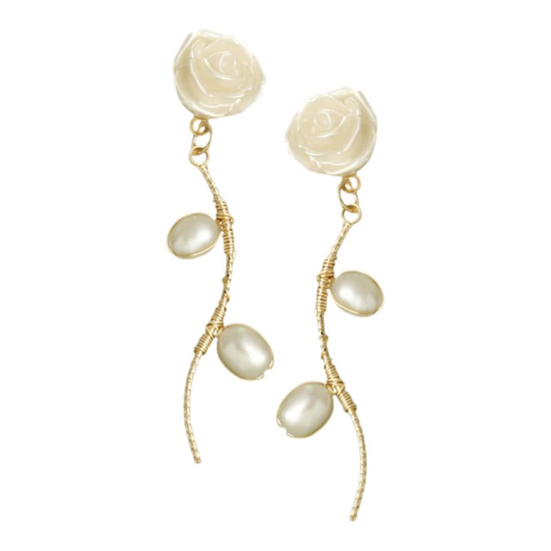 SPECIAL养耳洞耳钉小众设计感耳环山茶花珍珠耳饰女手工2025礼物