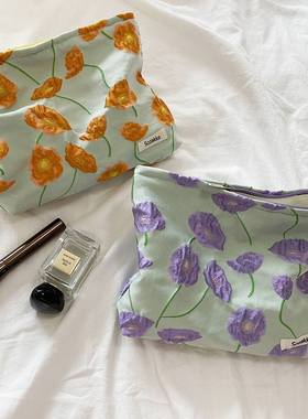 新品 11012 海芋花化妆包手拿包撞色收纳袋便携小包包