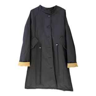 欧货抽绳收腰工装棉服女秋冬2025新款立领宽松中长款夹棉风衣外套