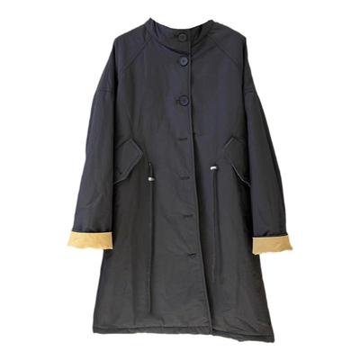 欧货抽绳收腰工装棉服女秋冬2025新款立领宽松中长款夹棉风衣外套