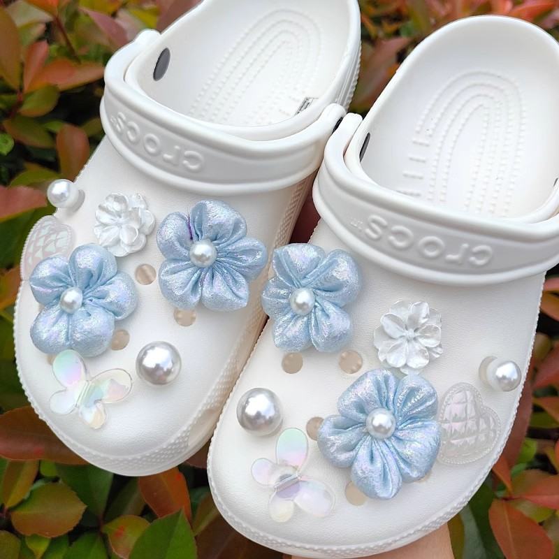 布花珍珠蝴蝶洞洞鞋扣创意diy可拆卸鞋面装饰扣鞋花配件适配crocs