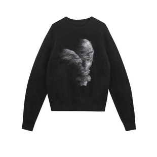 JNBY/江南布衣春秋季针织衫女圆领套头毛衣吹风兔子图案通勤毛衫