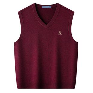 [纯羊毛衫]梦特娇红色背心毛衣男士红色本命年马年衣服v领马甲J