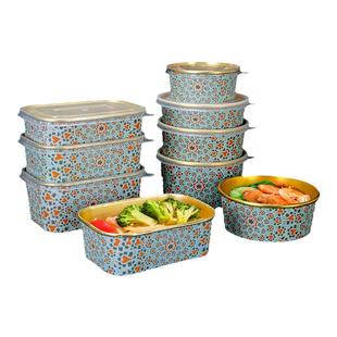 喇叭花一次性金箔纸碗打包碗餐盒圆形带盖汤碗外卖打包盒繁花系列