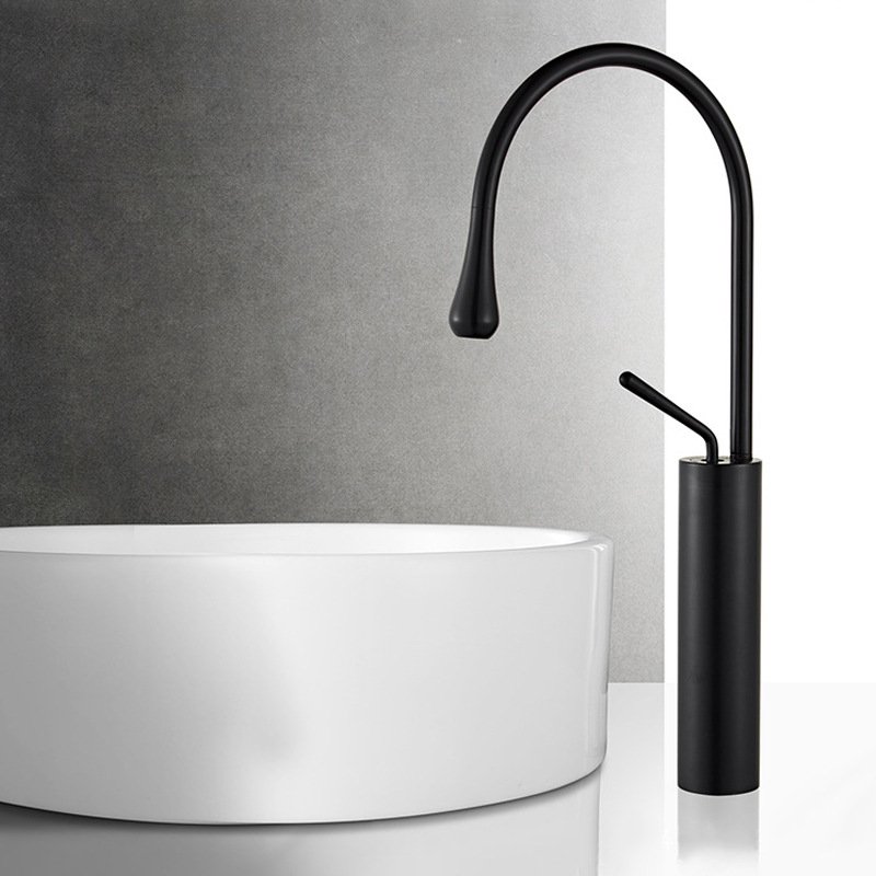 家用全铜浴室面盆水龙头嘴弯管把出水可单台上单孔盆万向加高旋转