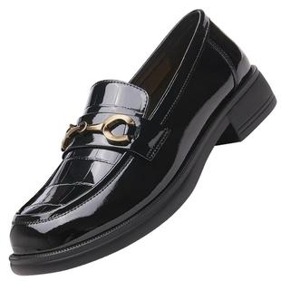 红蜻蜓女鞋春秋亮面一脚蹬懒人鞋皮鞋豆豆乐福鞋女真皮单鞋英伦风