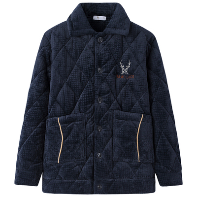 珊瑚绒夹棉加厚保暖秋冬季男睡衣