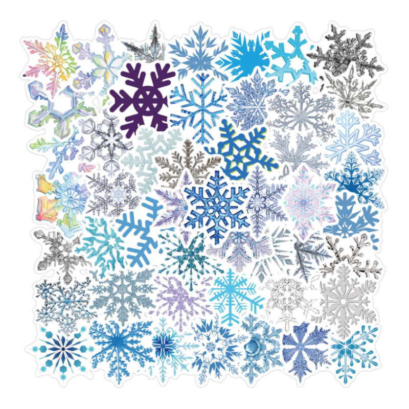 50张圣诞装饰玻璃雪花图案贴纸保温杯笔记本电脑旅行箱ipad贴画