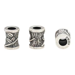 足银隔珠 复古做旧竹叶竹节花纹小桶珠腰珠S999银DIY手链串珠配件