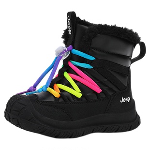 jeep儿童雪地靴加绒加厚2025新款冬季防水防滑男童靴子女童大棉鞋