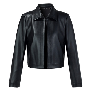 歌莉娅人造皮衣黑色夹克女2026新款春季流行穿搭酷飒小个子短外套