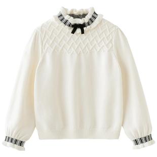 戴维贝拉儿童纯棉毛衣2025女童秋冬新款半高领针织衫中大童套头衫