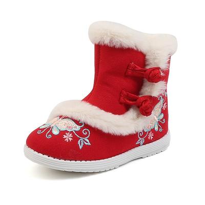 汉服鞋子女童冬季绣花鞋拜年棉鞋