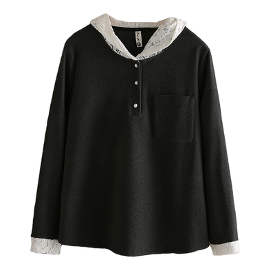 连帽打底衫大码蕾丝拼接德绒内搭