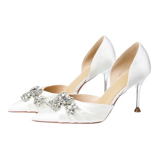 名媛风高跟鞋夏季新款包头细跟水钻尖头伴娘鞋宴会大码中空凉鞋女