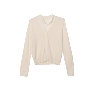 ENJOYME商场同款灰色V领开衫女长袖针织衫2026春季可外穿打底上衣