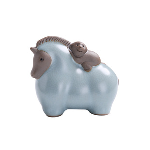 汝窑茶宠可养精品创意开片陶瓷可爱猴子马茶玩茶台茶具装饰小摆件