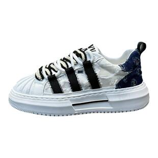 贝壳头男鞋2025年秋季新款破洞透气厚底增高小白鞋经典三杠板鞋男