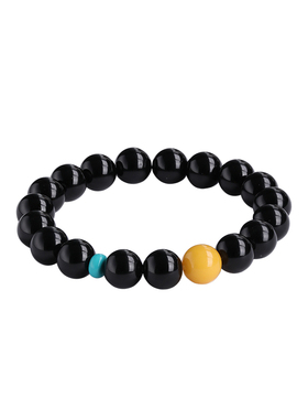 天然黑曜石手链佛珠蜜蜡转运手串