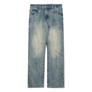 CHIGGALAB 23SS复古水洗蓝渐变泛黄做旧牛仔直筒长裤男国潮牌情侣