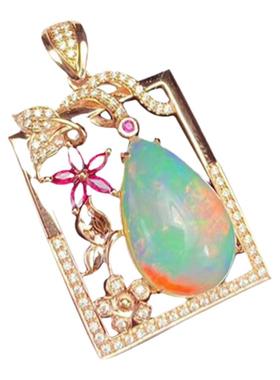 欧泊吊坠女18K金镶嵌配钻附证书