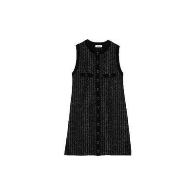 SANDRO Outlets秋冬女装法式气质时尚黑色竖条纹亮片针织连衣裙