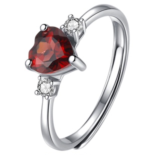 天然石榴石戒指红色心形宝石指环纯银不掉色镶嵌女人石一月生辰石