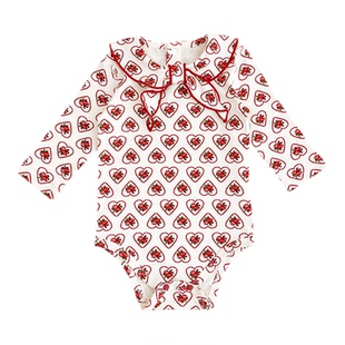 呱呱宝宝满月新年纯棉红色复古玫瑰爱心印花可开档套装长袖包屁衣