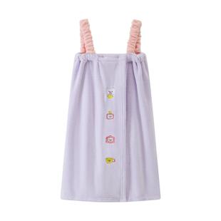 优港浴巾可穿吊带浴裙可爱浴袍女款珊瑚绒居家裹全身穿戴柔软舒适