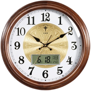 北极星挂钟客厅家用时尚时钟挂墙实木新中式大气挂表欧式电波钟表