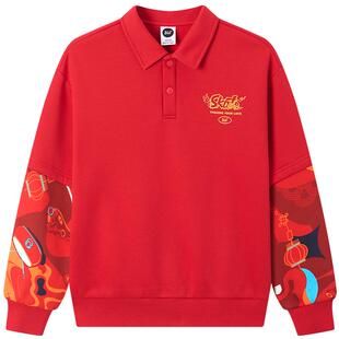 马年新年红色|361°童装男童加厚套头卫衣2026春季新款女童上衣