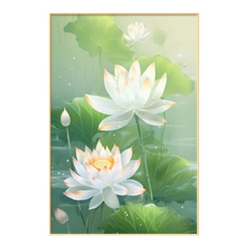 新中式莲花挂画餐厅荷花墙壁画