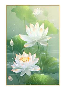 新中式莲花挂画餐厅荷花墙壁画