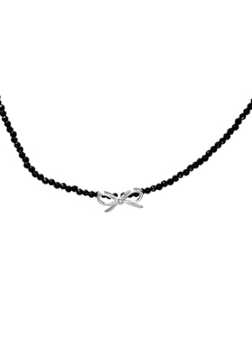 甜酷少女黑色米珠蝴蝶结项链女