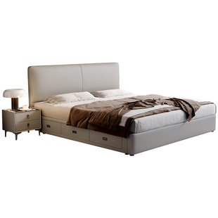 政府补贴蓝色理想薄床头真皮床主卧平移气压床2026储物软包双人床