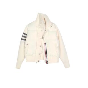 TB轻薄白色休闲羽绒服女2025秋冬新款短款白鸭绒立领保暖针织外套