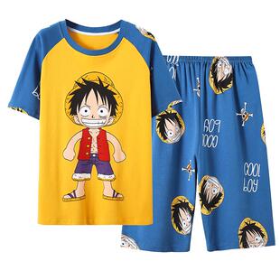 胖童纯棉睡衣2026新款小男孩加肥加大短袖T恤中大童空调家居服夏