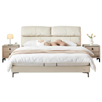 全友家居现代简约猫抓皮艺床主卧室家具小象耳朵软包双人高脚床