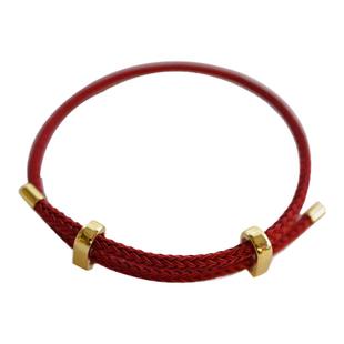 可调节钢丝绳手链可串穿3D硬金本命年红绳男女编织串珠转运珠手绳