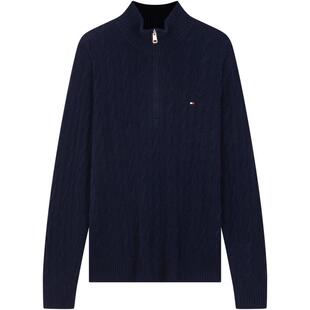 Tommy冬男女休闲绞花半拉链立领麻花羊毛衫针织衫毛衣节日礼物