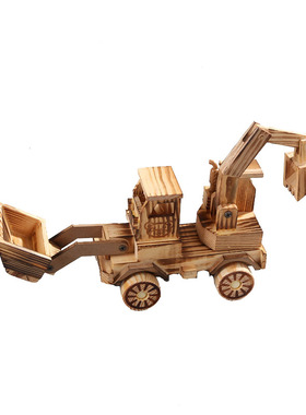 竹木桌面摆件挖车压路机工艺品