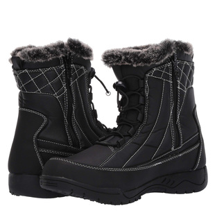 42码女式冬季靴防水雪地靴侧拉链加绒人造毛衬里舒适徒步欧美短靴