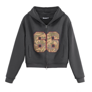 FSG 迷彩拼接数字抽绳连帽卫衣