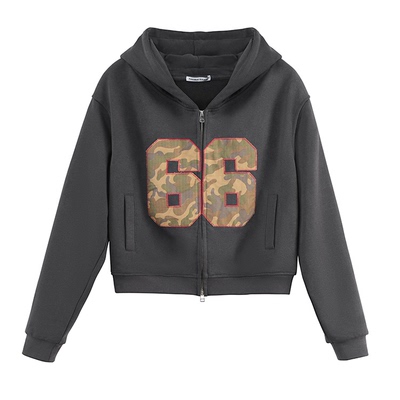 FSG 迷彩拼接数字抽绳连帽卫衣