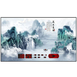 康巴丝万年历电子钟2025年新款日历挂钟客厅家用新中式山水画时钟
