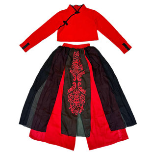 年会爵士古典舞蹈套装红色中国风女团演出服打鼓团队舞台表演服装