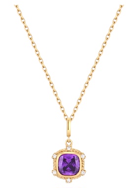 一撇一捺紫色莫桑钻项链女9K金